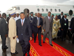 President Kabbah on arrival at Ouagadougou International Airport