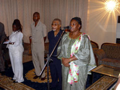 Mrs. Shirley Gbujama, Social Welfare, Gender and Children's Affairs Minister addressing pilgrims at the airport