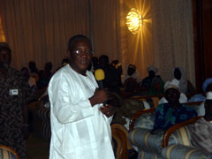 Minister of Development and Economic Planning, Mohamed B. Daramy, one of the unsuccessful pilgrims making a statement on hie return