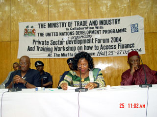 Minister of Trade and Industry, Dr. Kadi Sesay making a statement