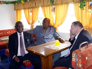 President Kabbah, Vice President Berewa and  Maxell Fairbout, Managing Director of Sea Star Company Limited onboard M.V. Opal