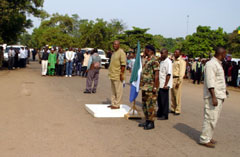 En route, at Makeni, President Kabbah inspects a military guard of honour