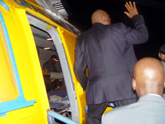 President Kabbah boarding a helicopter for Lungi international airport
