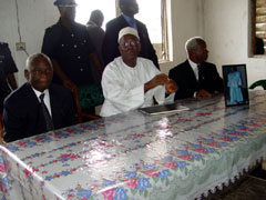 President Kabbah flanked by Vice President Berewa and SLPP Chairman Dr. Banya at SLPP HQ, Rawdon Street