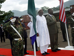 Chairman Gyude Bryant and President Kabbah at Hastings Airfields near Freetown